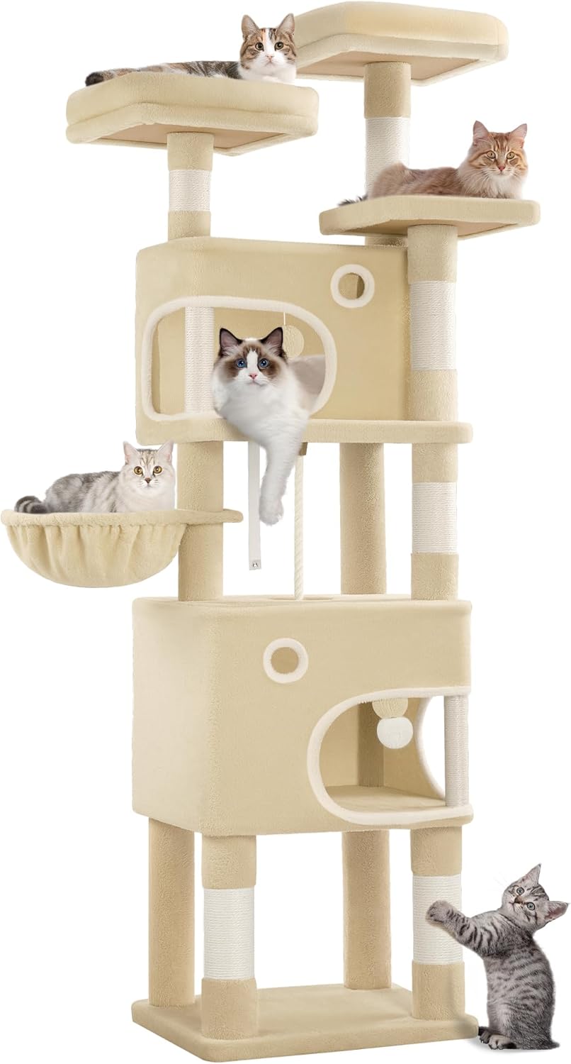 Deluxe 180cm Multi-Level Cat Tree with 8 Scratching Posts, Platforms, Caves & Plush Toys