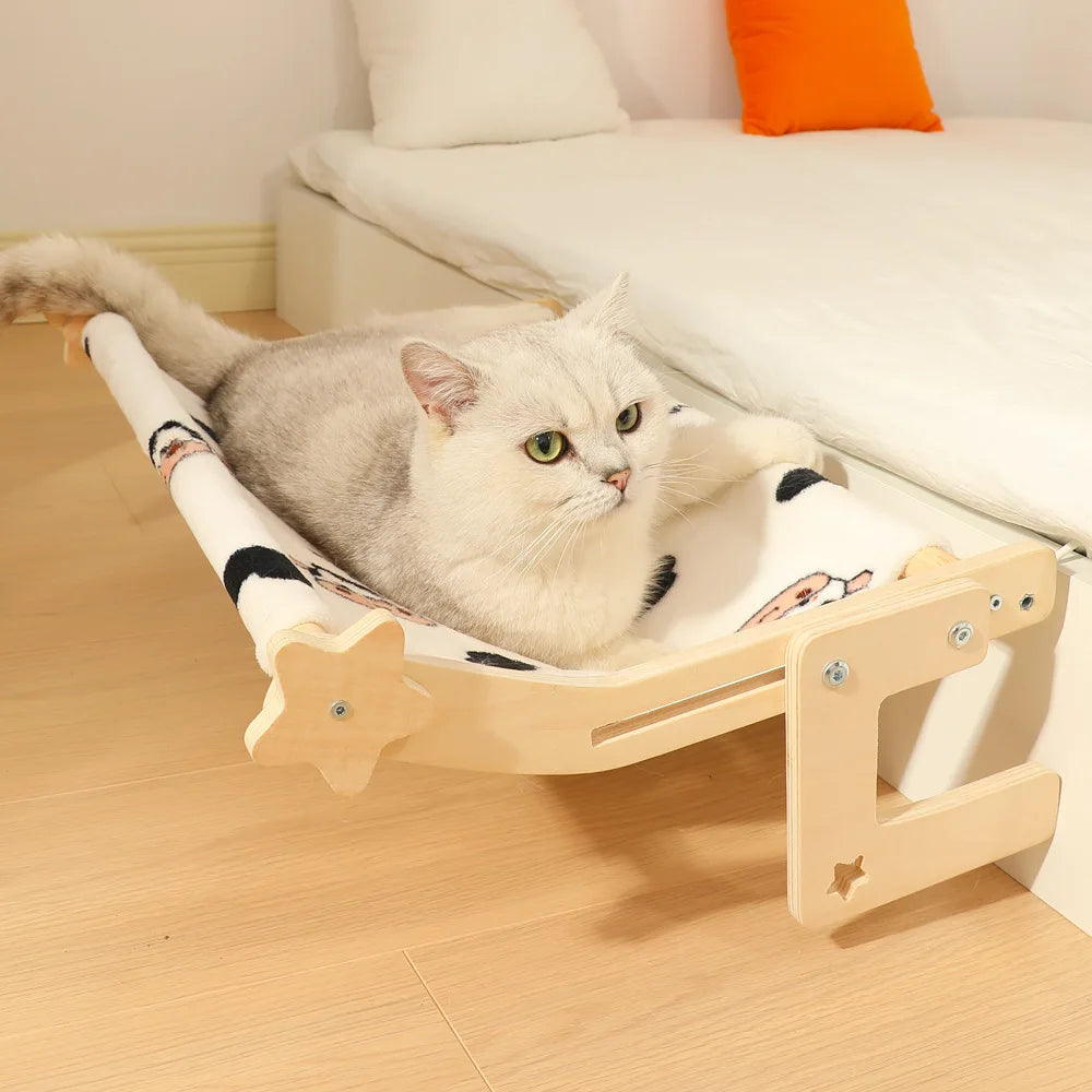 Deluxe Adjustable Hammock Seat for Large Cats with Cosy Cushion and Sturdy Wood & Metal Frame - Perfect for Windowsills, Bedside, or Drawers!