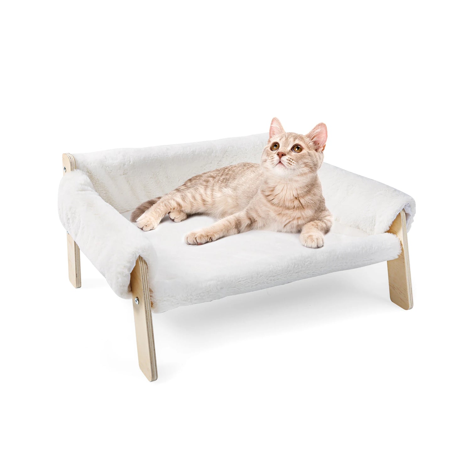 Luxurious Raised Plush Cat Sofa Bed with Sturdy Wooden Legs - Perfect Indoor Comfort for Cats and Kittens