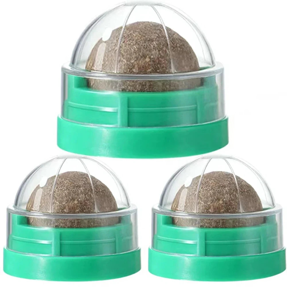 3-Pack Rotatable Catnip Balls for Cats - Self-Adhesive Teeth Cleaning & Lickable Wall Snacks Toy