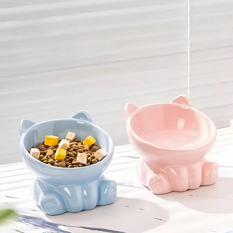 Cute Elevated Ceramic Cat Bowl