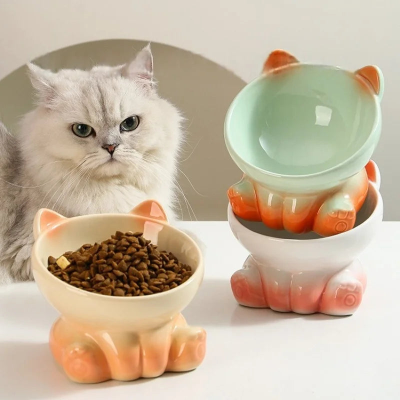 Cute Elevated Ceramic Cat Bowl