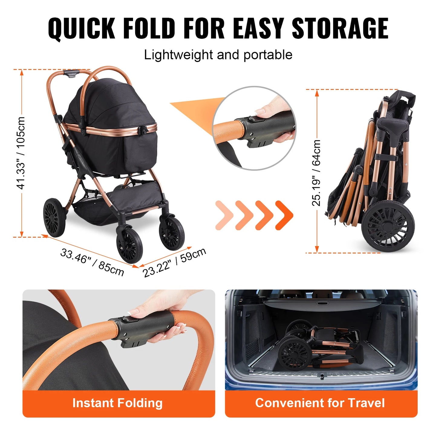 Ultimate 30KG Foldable Pet Stroller with Brakes & Storage - Ideal for Small to Medium Dogs!
