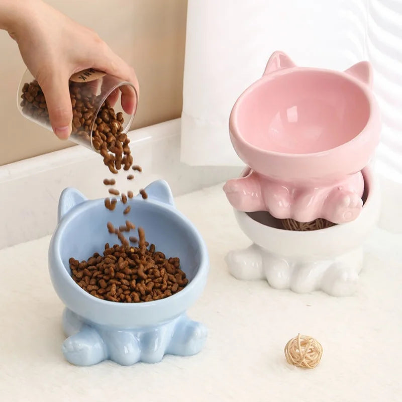 Cute Elevated Ceramic Cat Bowl