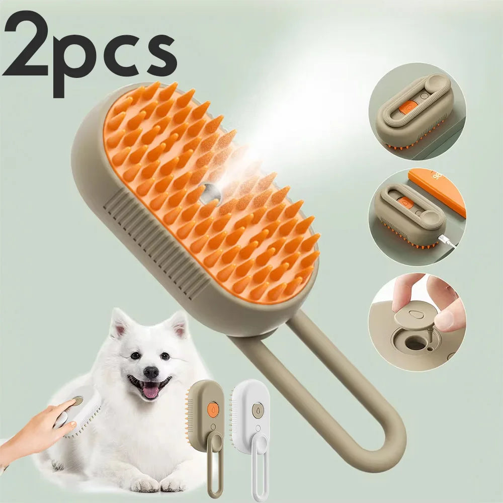 3-in-1 Steam Pet Brush for Dogs and Cats - Massage, Grooming, and Hair Removal Comb