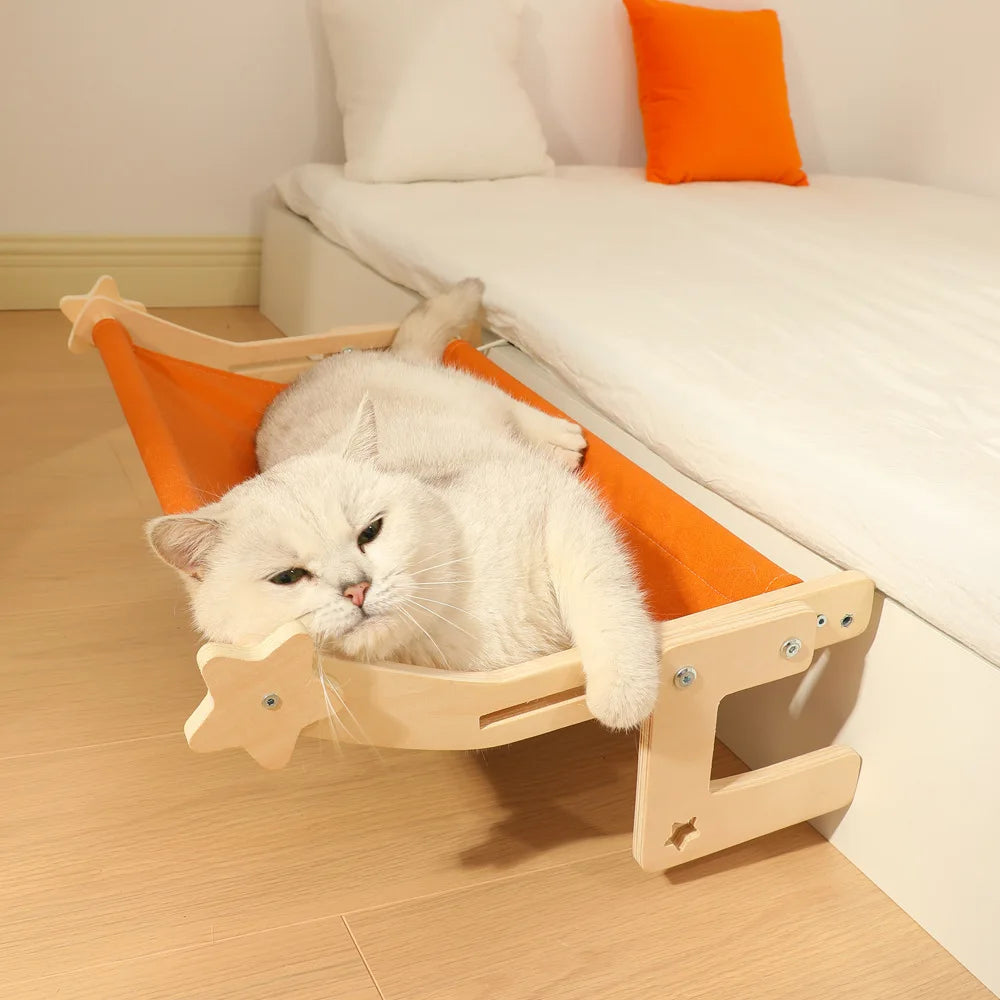 Deluxe Adjustable Hammock Seat for Large Cats with Cosy Cushion and Sturdy Wood & Metal Frame - Perfect for Windowsills, Bedside, or Drawers!
