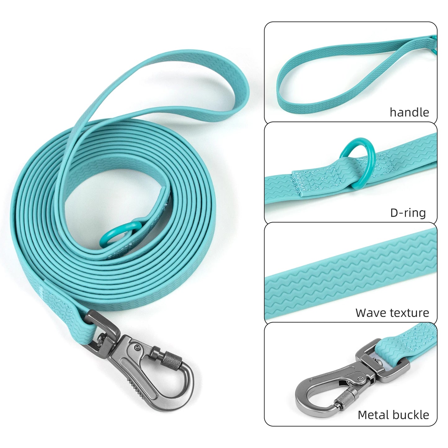 Durable Waterproof PVC Dog Leash - 1.8M, 3M, 5M, 10M Options for Large & Medium Dogs - Easy to Clean with Wave Texture for Training & Running