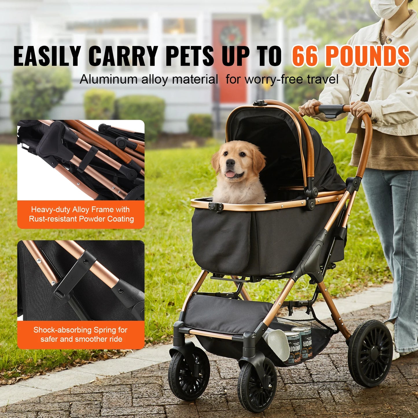 Ultimate 30KG Foldable Pet Stroller with Brakes & Storage - Ideal for Small to Medium Dogs!