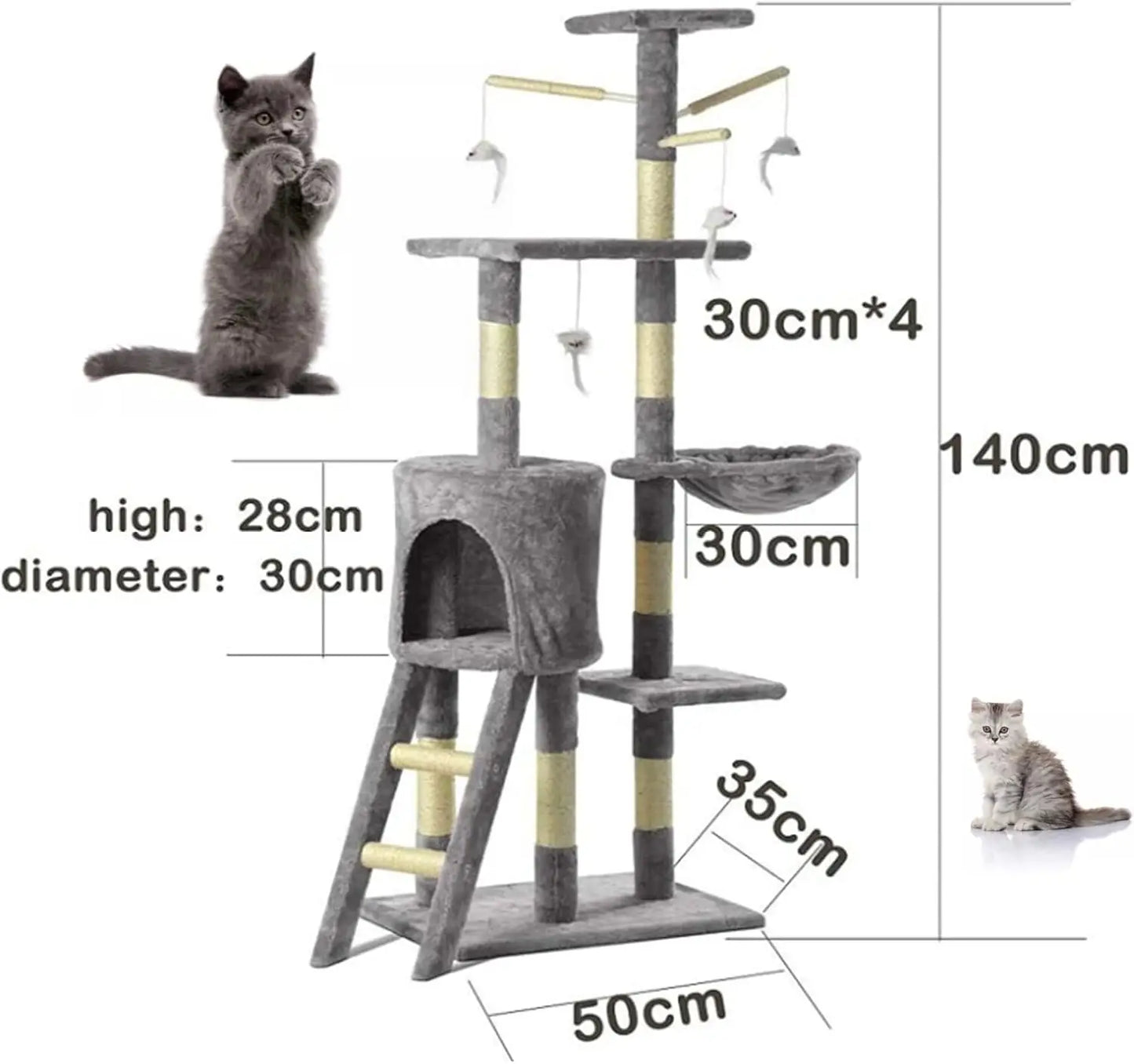 Ultimate Cat Tree Tower - 140cm Climbing Frame & Scratching Post for Indoor/Outdoor Cats