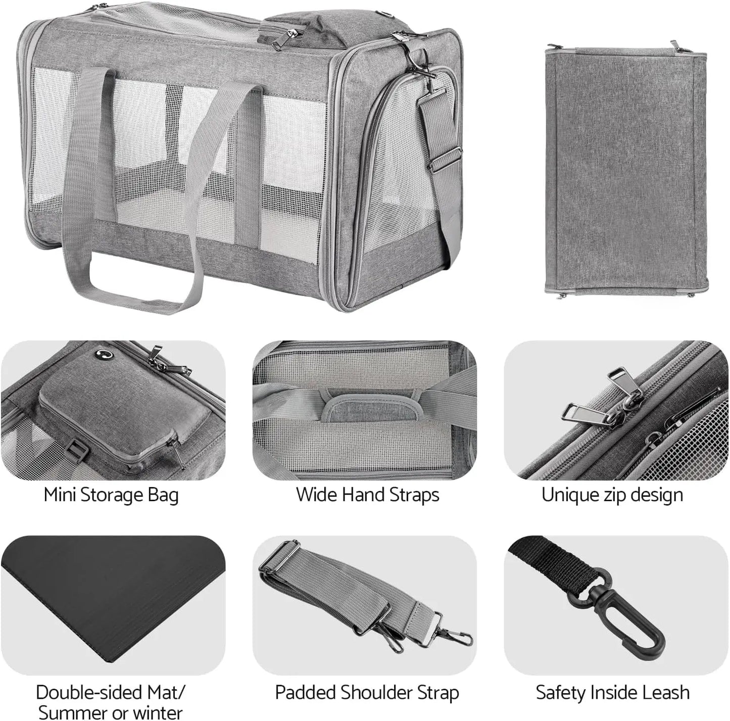 Airline Approved Soft Pet Carrier for Cats & Dogs - Breathable Travel Bag with Removable Support Board