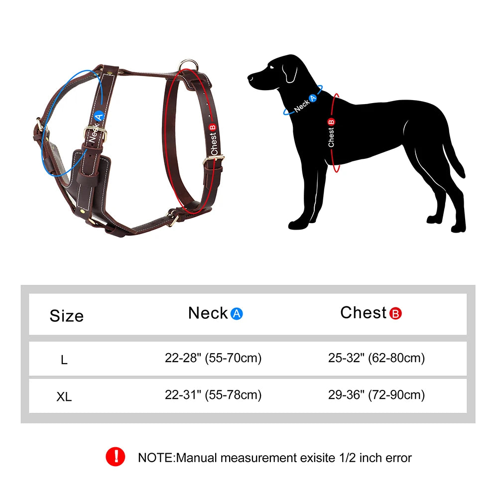 Adjustable Genuine Leather Dog Harness - Perfect for Large Breeds like German Shepherds, Labradors, and Huskies