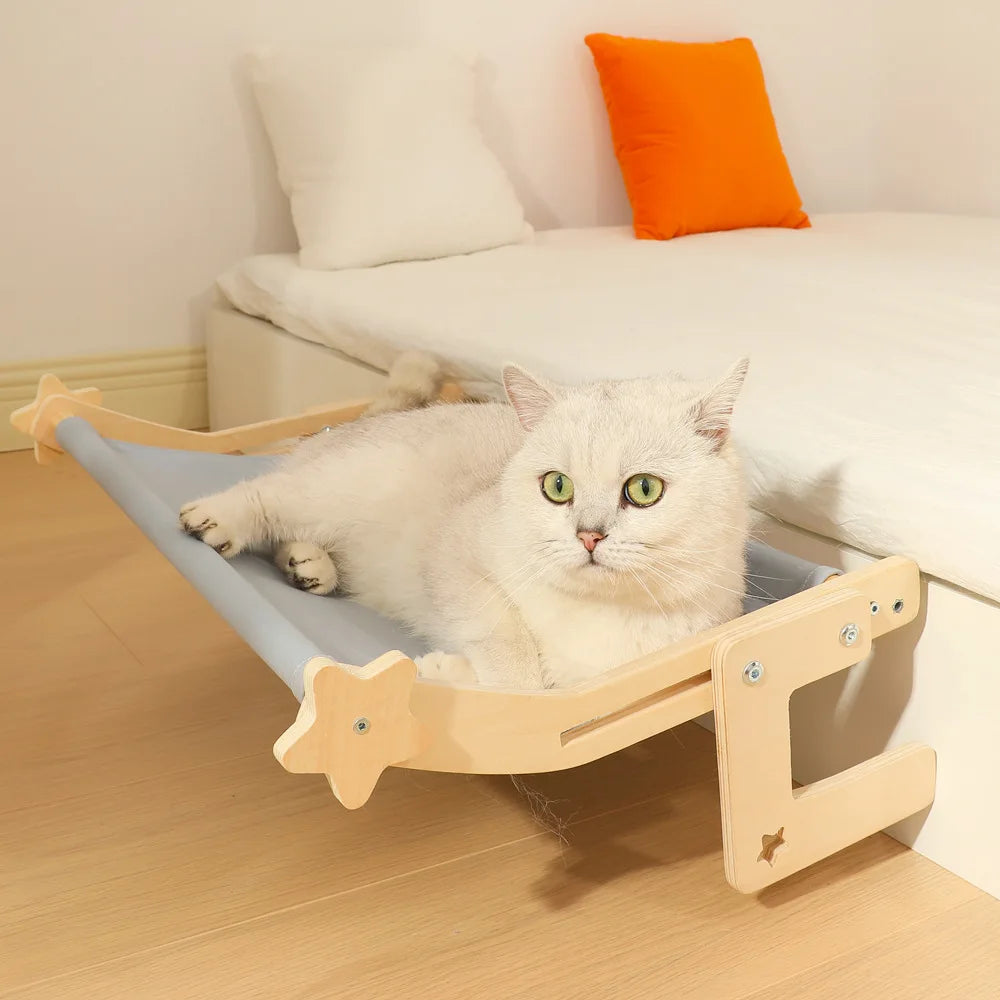 Deluxe Adjustable Hammock Seat for Large Cats with Cosy Cushion and Sturdy Wood & Metal Frame - Perfect for Windowsills, Bedside, or Drawers!