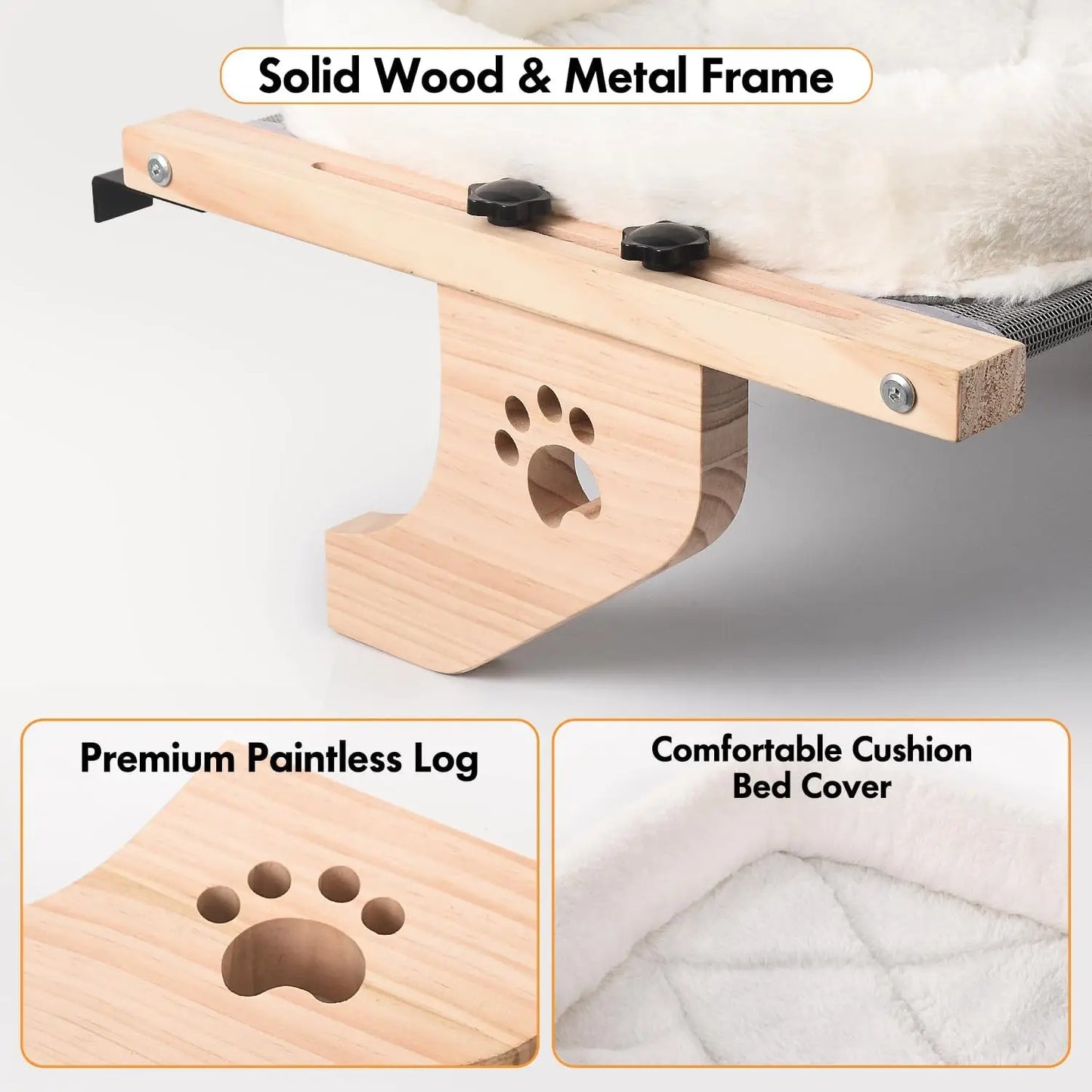 Deluxe Adjustable Hammock Seat for Large Cats with Cosy Cushion and Sturdy Wood & Metal Frame - Perfect for Windowsills, Bedside, or Drawers!