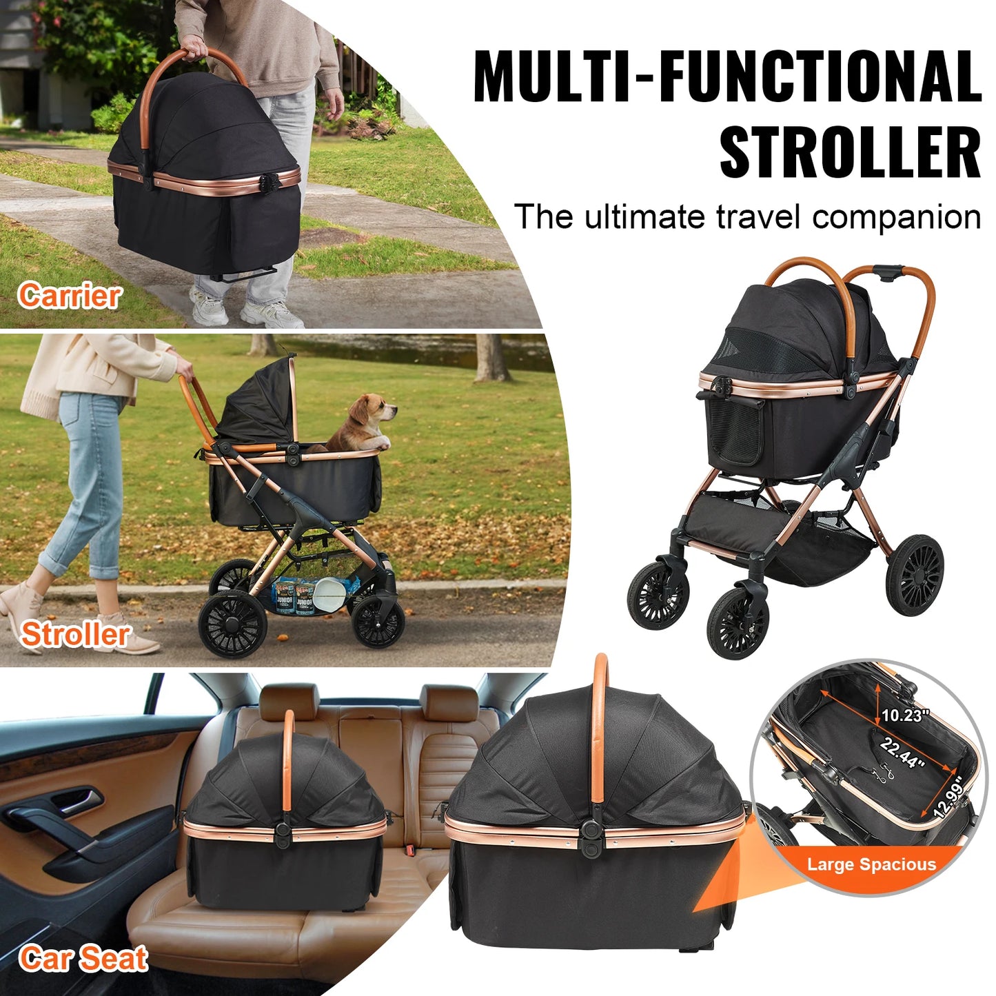 Ultimate 30KG Foldable Pet Stroller with Brakes & Storage - Ideal for Small to Medium Dogs!