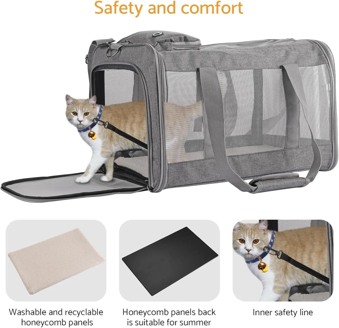 Airline Approved Soft Pet Carrier for Cats & Dogs - Breathable Travel Bag with Removable Support Board