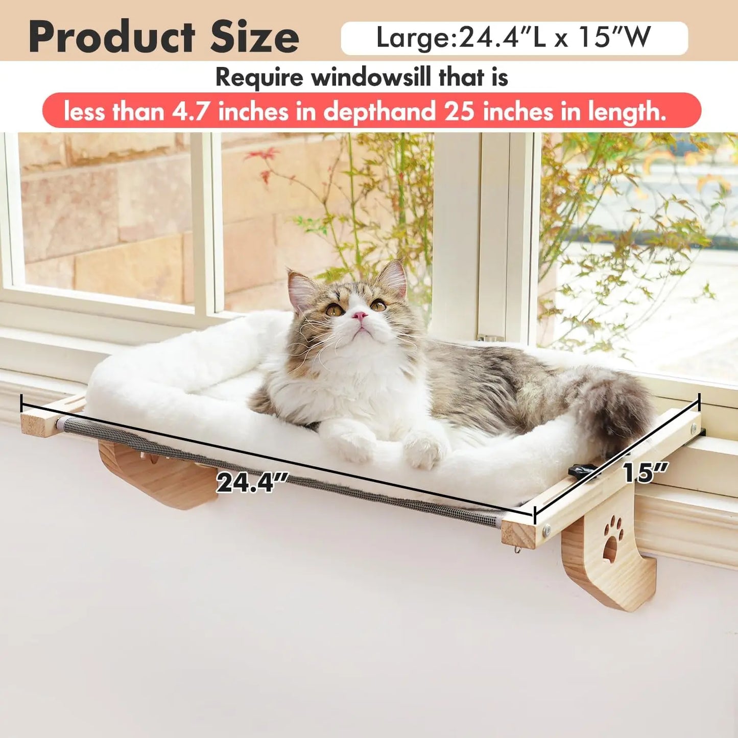 Deluxe Adjustable Hammock Seat for Large Cats with Cosy Cushion and Sturdy Wood & Metal Frame - Perfect for Windowsills, Bedside, or Drawers!