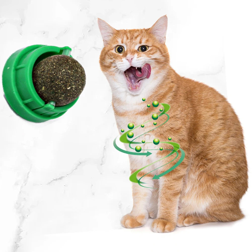 3-Pack Rotatable Catnip Balls for Cats - Self-Adhesive Teeth Cleaning & Lickable Wall Snacks Toy