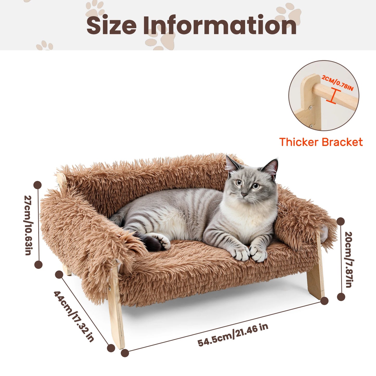 Luxurious Raised Plush Cat Sofa Bed with Sturdy Wooden Legs - Perfect Indoor Comfort for Cats and Kittens