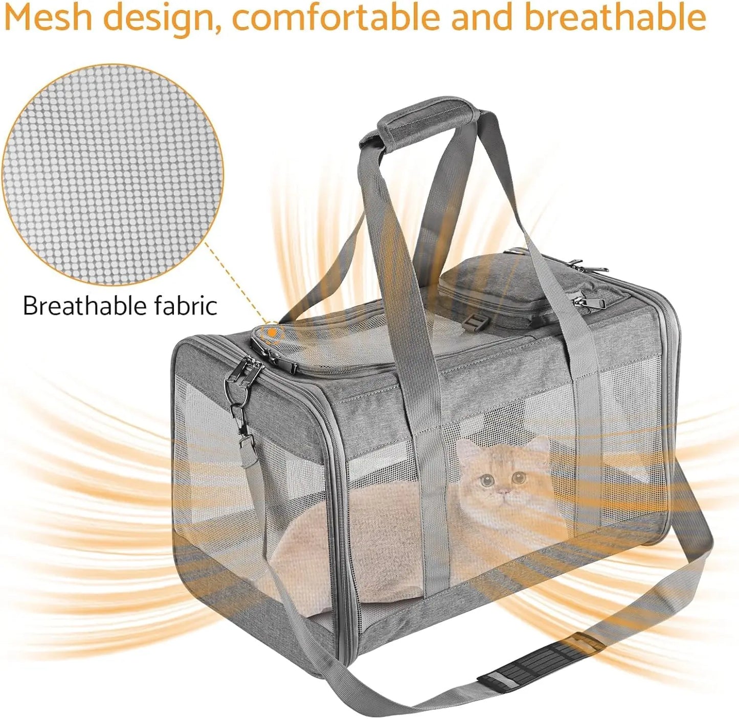 Airline Approved Soft Pet Carrier for Cats & Dogs - Breathable Travel Bag with Removable Support Board