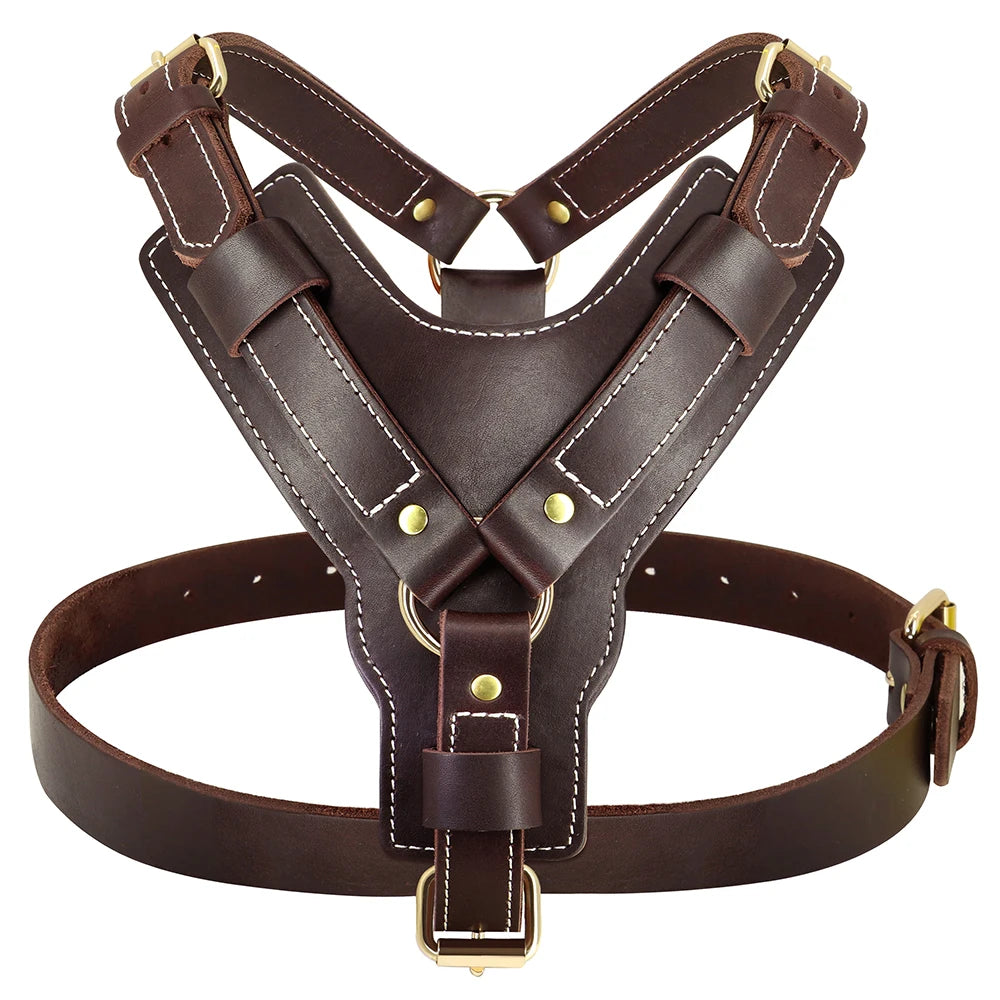 Adjustable Genuine Leather Dog Harness - Perfect for Large Breeds like German Shepherds, Labradors, and Huskies