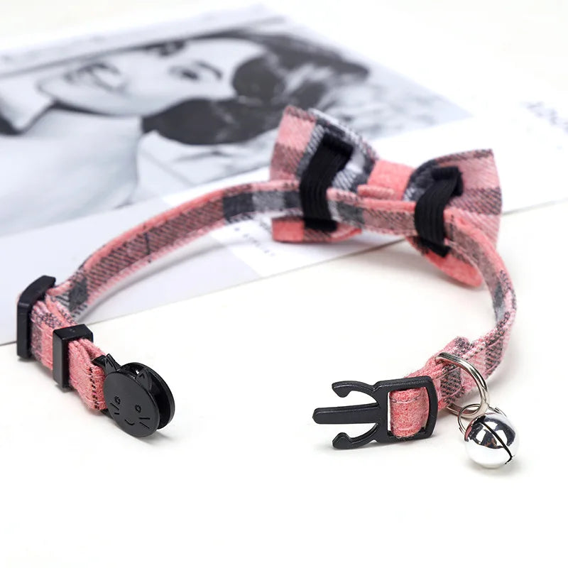 Adorable Cat Collar with Bow Tie and Bell - Adjustable Elastic Design for Cats
