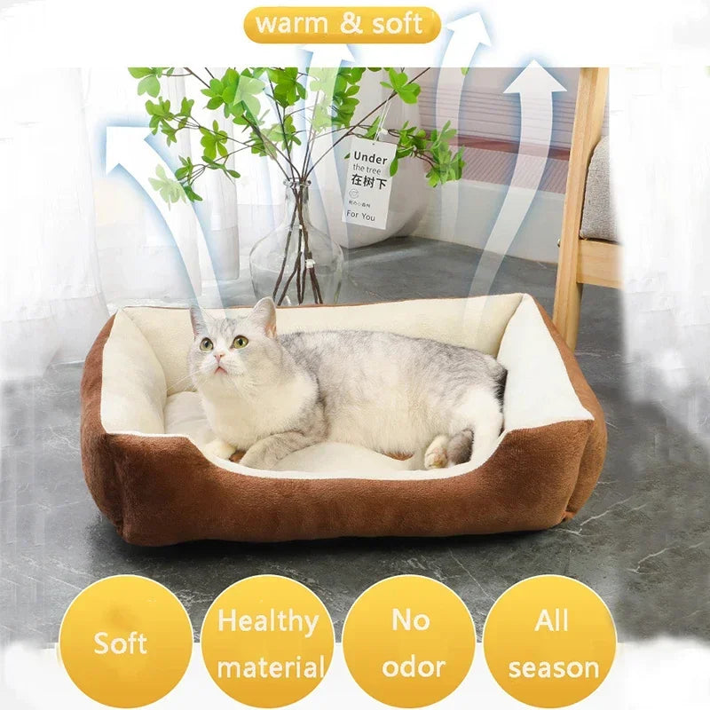 Cosy Square Dog Bed for Cats and Small to Medium Dogs - Thickened Non-Slip Cushion