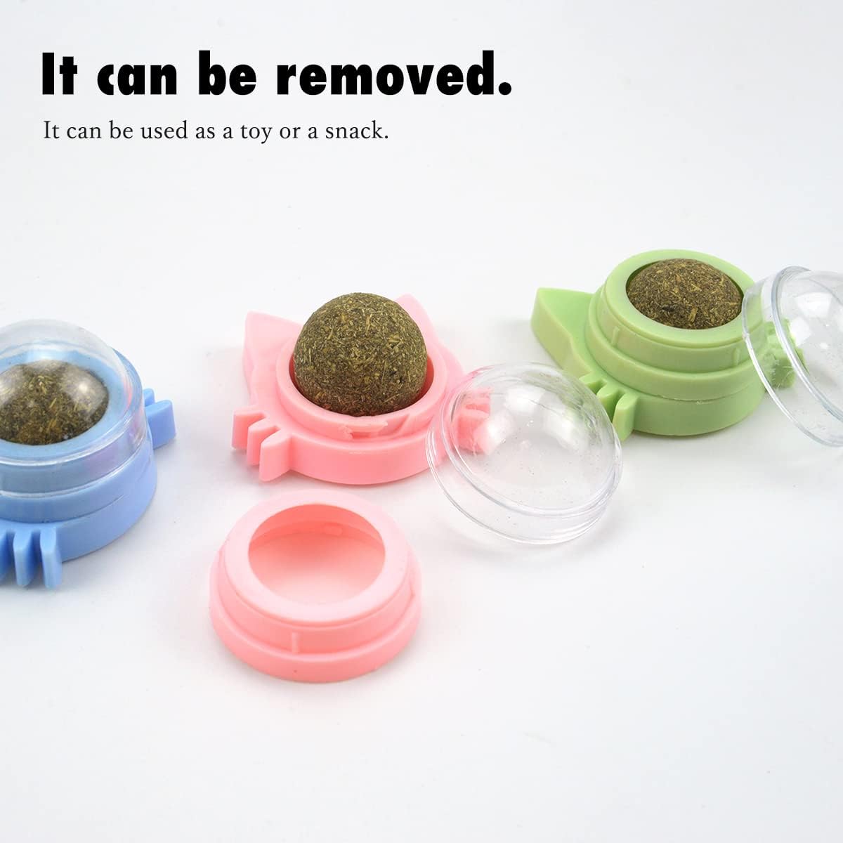 Interactive 3-Pack Catnip Balls Toy Set - Edible Rotatable Cat Teeth Cleaning Balls for Indoor Cats (Blue, Green, Pink)