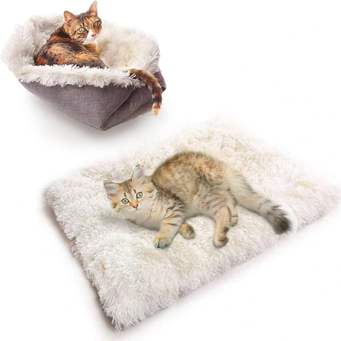 Cosy 2-in-1 Plush Cat Bed & Blanket for Medium Pets - Washable Fluffy Mat 