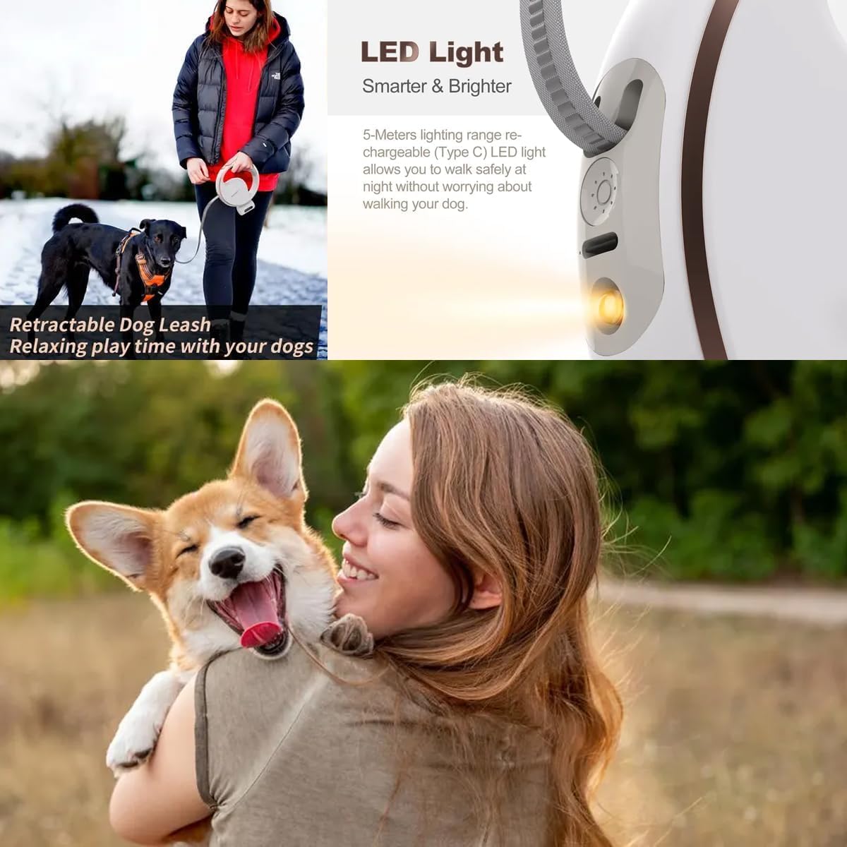 Unleash Adventure with the Ultimate 3M Extendable Dog Leash!  Tangle-Free, LED Light, and Anti-Slip Handle – Perfect for Your Small to Medium Pups!