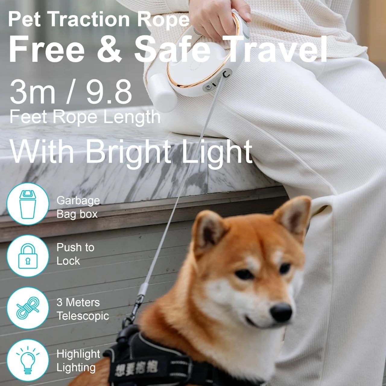 Unleash Adventure with the Ultimate 3M Extendable Dog Leash!  Tangle-Free, LED Light, and Anti-Slip Handle – Perfect for Your Small to Medium Pups!