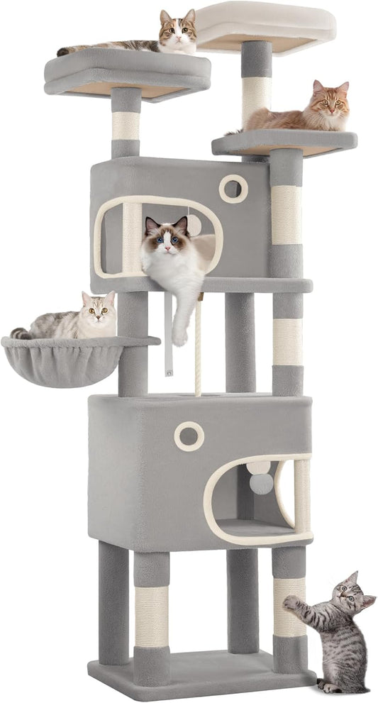 Deluxe 180cm Multi-Level Cat Tree with 8 Scratching Posts, Platforms, Caves & Plush Toys