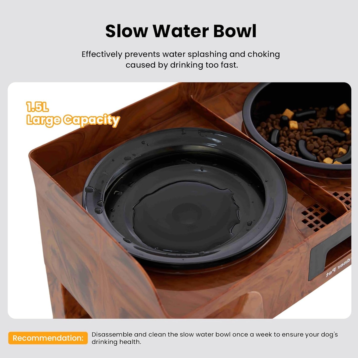 Adjustable Elevated Dog Bowls - 2-in-1 Non-Spill Water & Slow Feeding Bowl, Non-Slip Stand for Small, Medium & Large Dogs