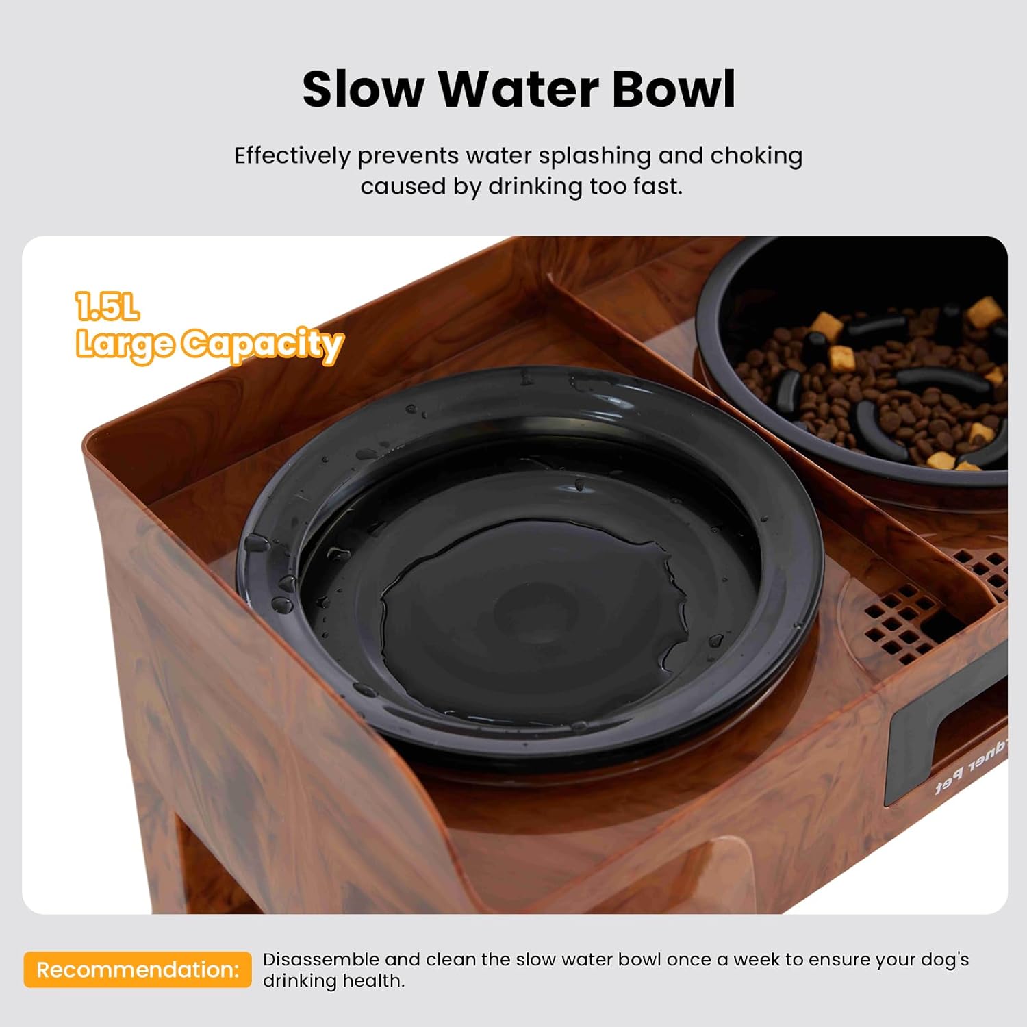 Adjustable Elevated Dog Bowls - 2-in-1 Non-Spill Water & Slow Feeding Bowl, Non-Slip Stand for Small, Medium & Large Dogs