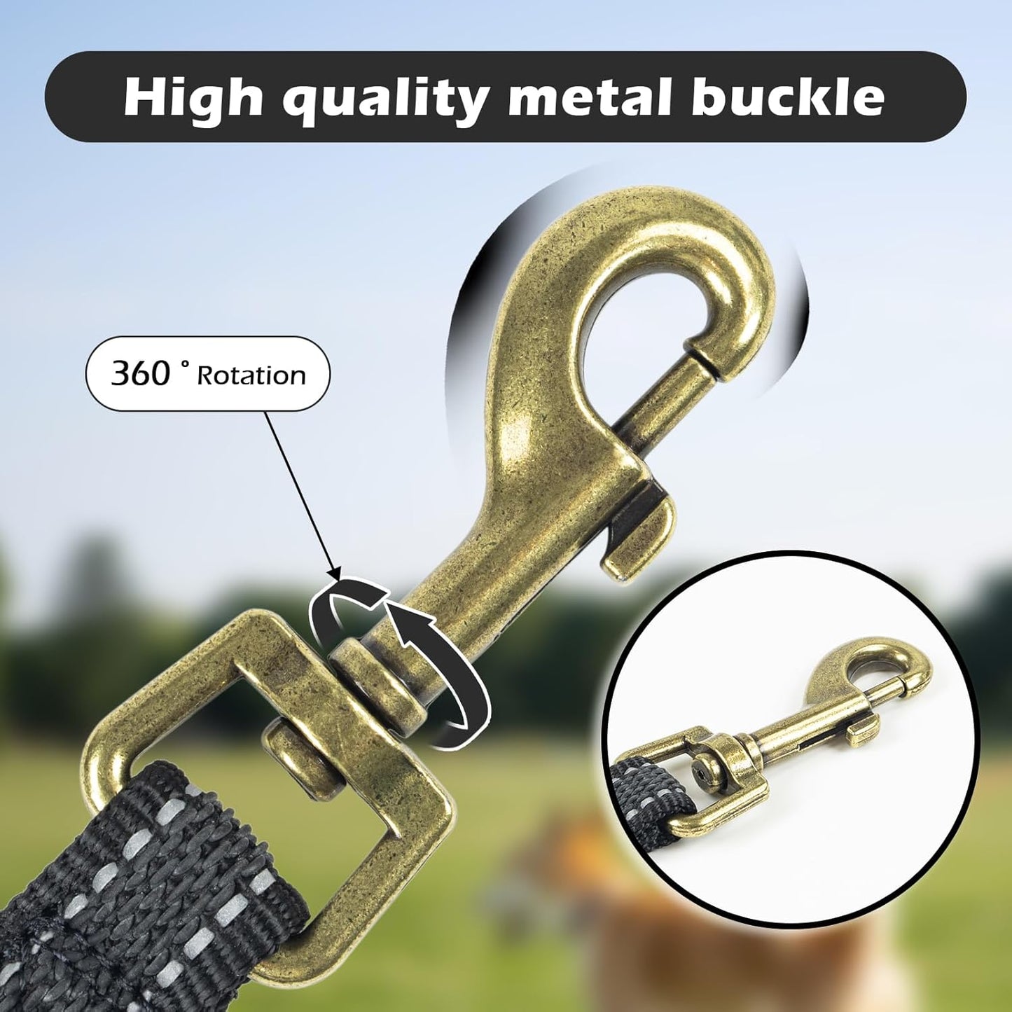 Premium Black Reflective Long Dog Lead - Lightweight, Anti-Slip Grip, Perfect for Indoor & Outdoor Adventures