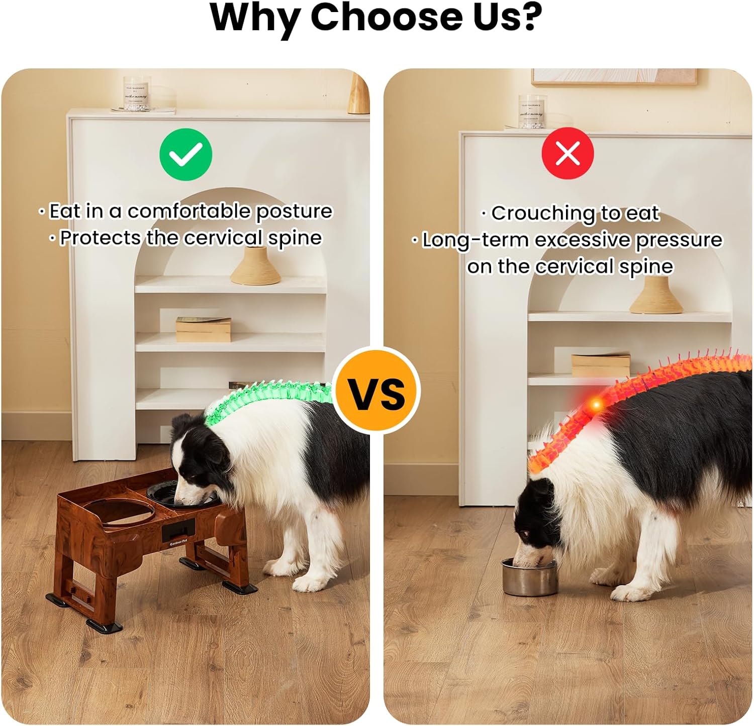 Adjustable Elevated Dog Bowls - 2-in-1 Non-Spill Water & Slow Feeding Bowl, Non-Slip Stand for Small, Medium & Large Dogs