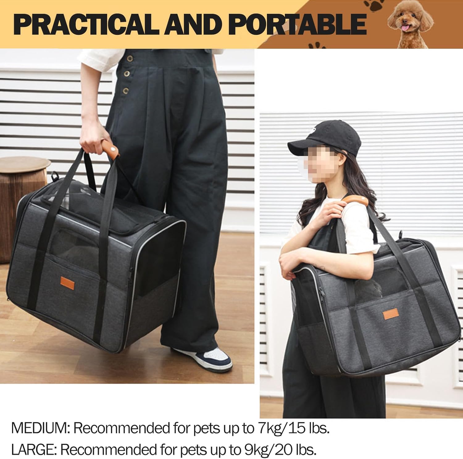 Premium Lightweight Foldable Pet Carrier Bag - Top Opening Dog & Cat Travel Bag with Removable Mat & Handles - Portable Puppy Carry Bag for Small to Large Pets