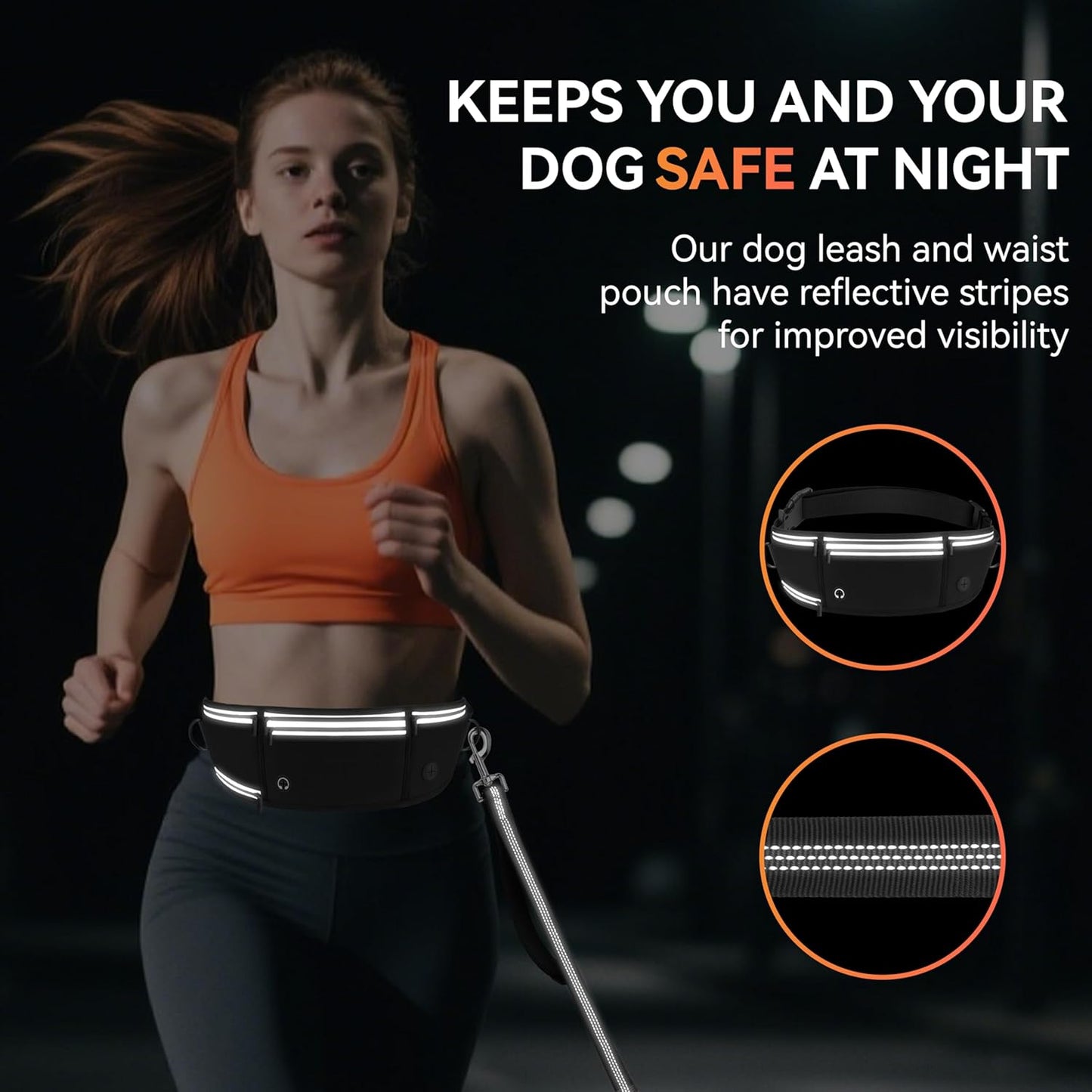 Ultimate Hands-Free Dog Lead: Adjustable Reflective Waist Belt with Dual Handles & Shock Absorbing Bungee for Jogging, Hiking, and Canicross - Perfect for Small to Medium Dogs