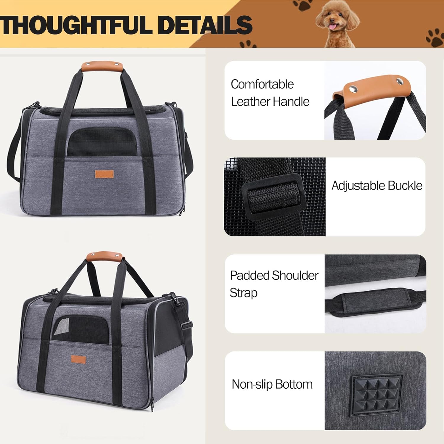 Premium Lightweight Foldable Pet Carrier Bag - Top Opening Dog & Cat Travel Bag with Removable Mat & Handles - Portable Puppy Carry Bag for Small to Large Pets