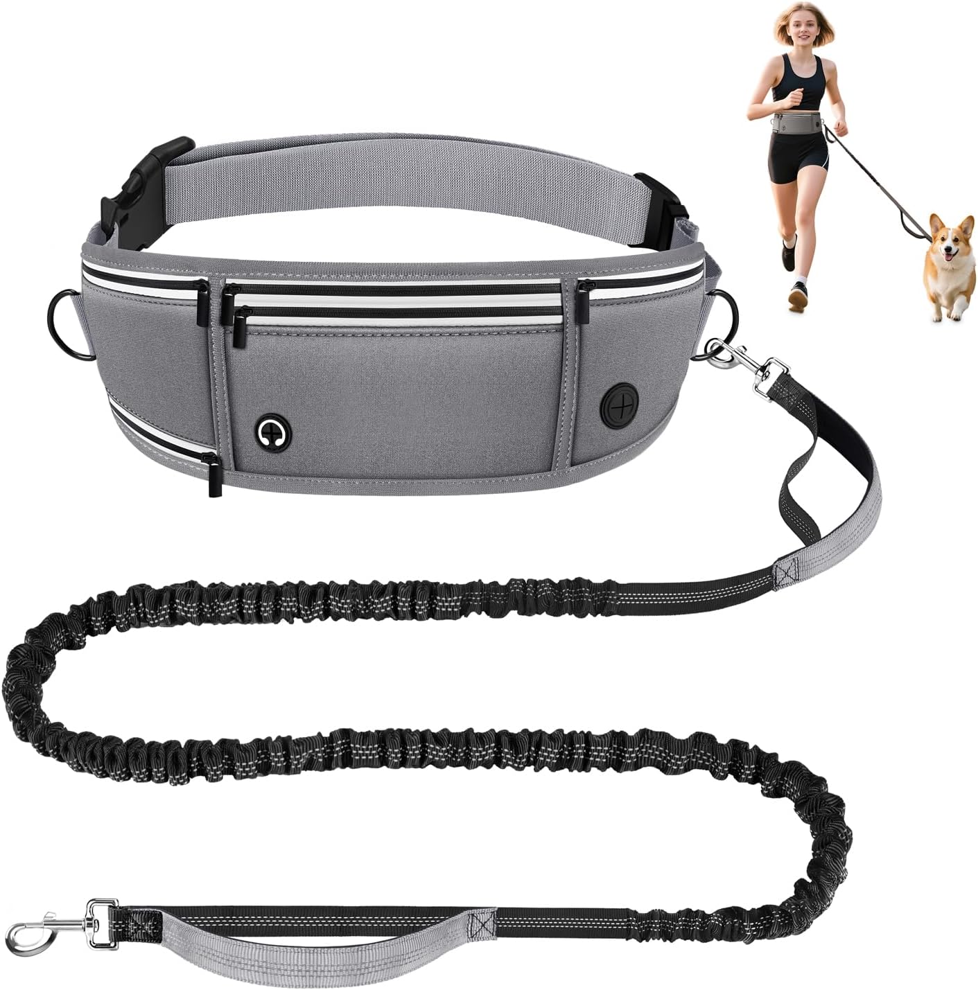 Ultimate Hands-Free Dog Lead: Adjustable Reflective Waist Belt with Dual Handles & Shock Absorbing Bungee for Jogging, Hiking, and Canicross - Perfect for Small to Medium Dogs