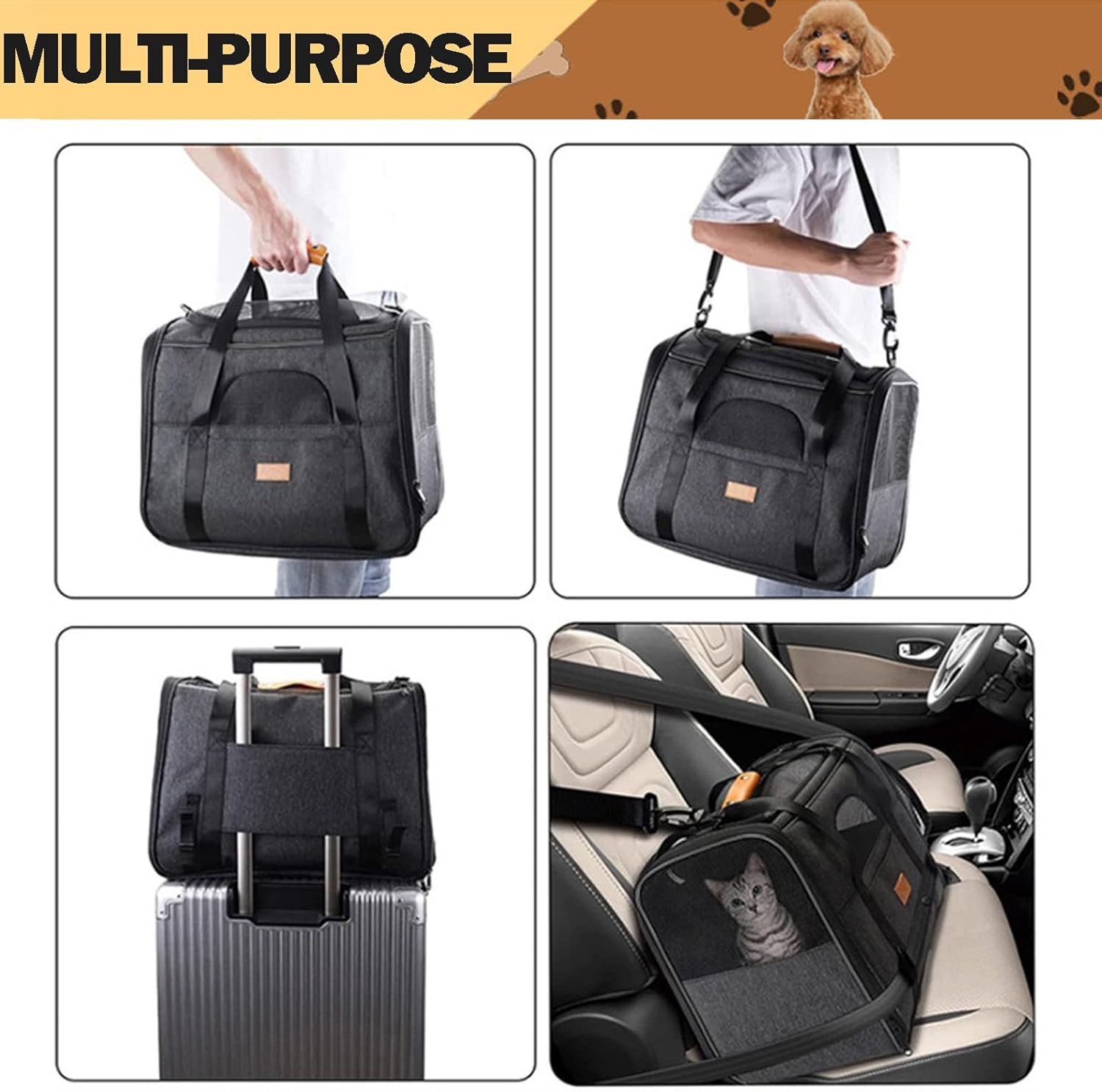 Premium Lightweight Foldable Pet Carrier Bag - Top Opening Dog & Cat Travel Bag with Removable Mat & Handles - Portable Puppy Carry Bag for Small to Large Pets