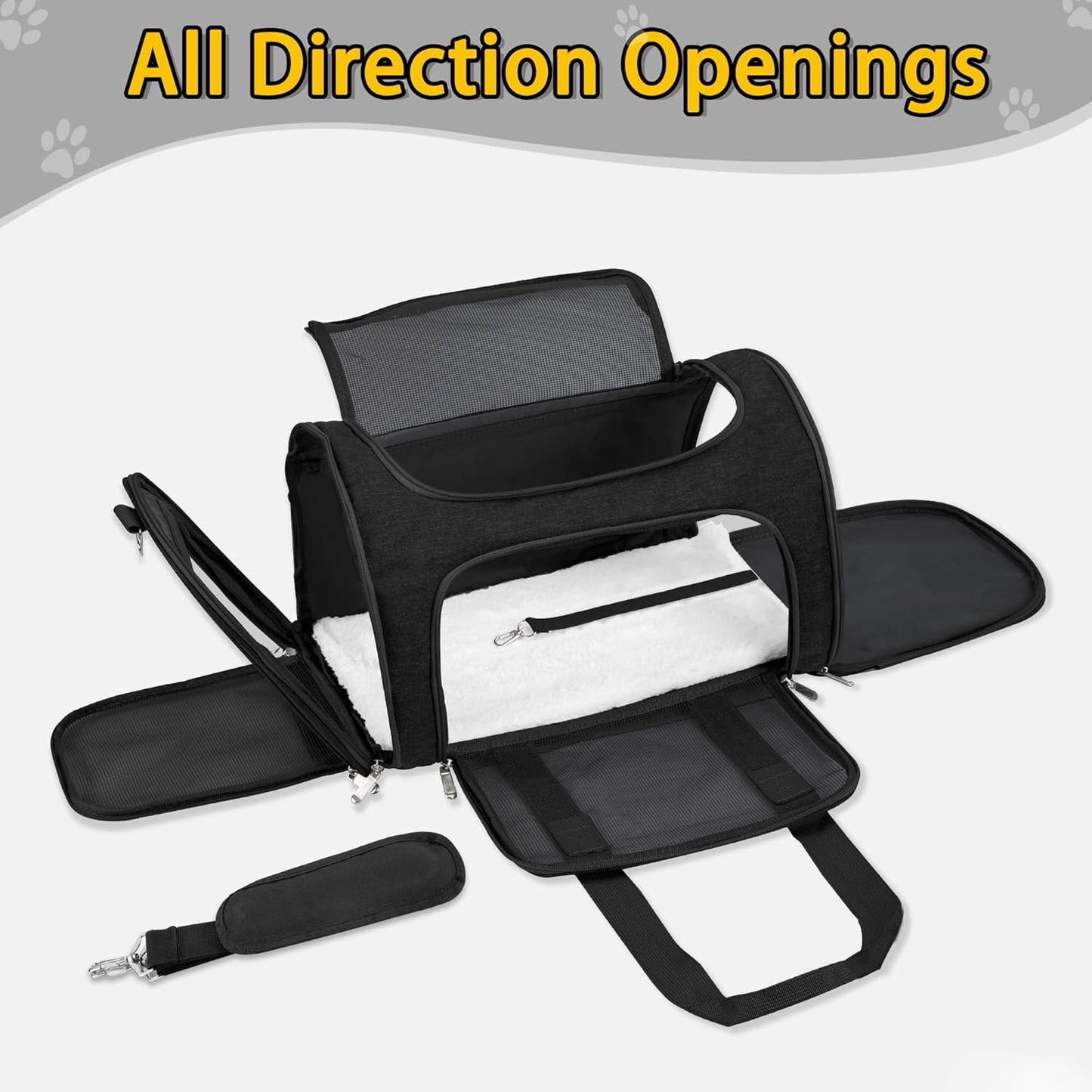 Soft Sided Cat/Pet/Dog Carrier Bag,Portable Foldable Pets Travel Carriers for Cats/Dogs with Shoulder Strap & Removable Mat,Durable Puppy Basket of 16 Lbs Airline Approved - Black