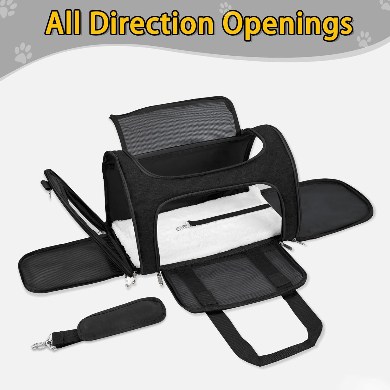 Soft Sided Cat/Pet/Dog Carrier Bag,Portable Foldable Pets Travel Carriers for Cats/Dogs with Shoulder Strap & Removable Mat,Durable Puppy Basket of 16 Lbs Airline Approved - Black