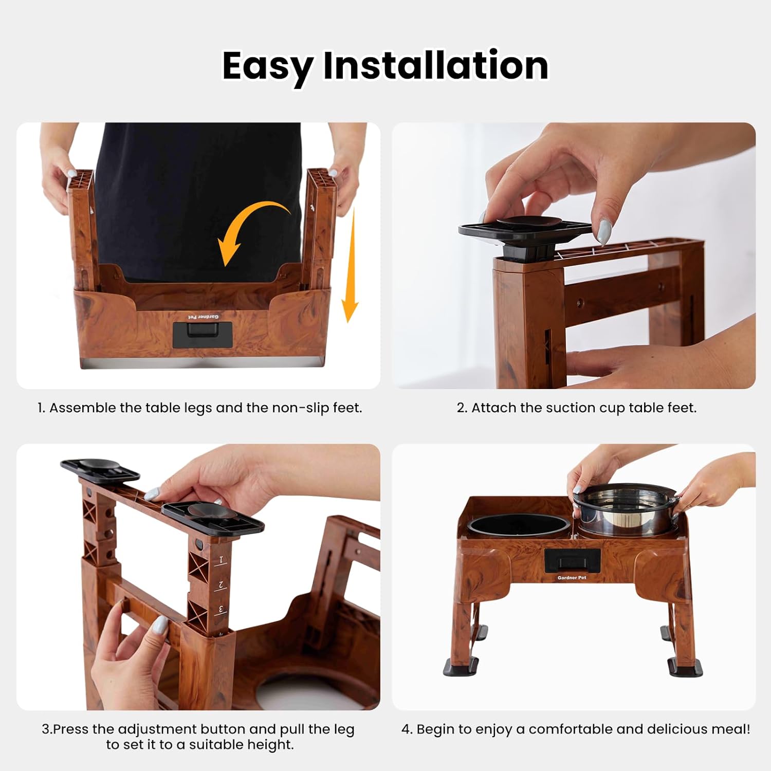 Adjustable Elevated Dog Bowls - 2-in-1 Non-Spill Water & Slow Feeding Bowl, Non-Slip Stand for Small, Medium & Large Dogs