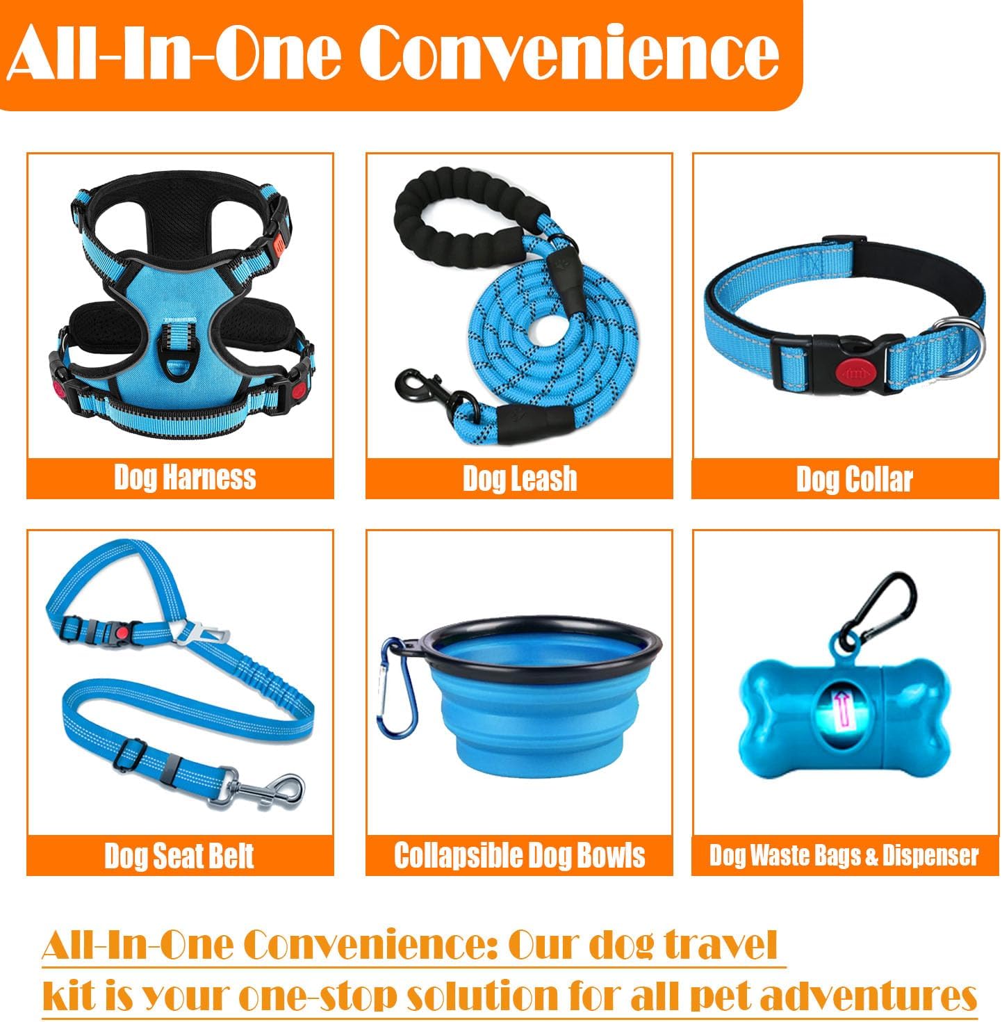 Ultimate No Pull Dog Harness Set - Includes Collar, Lead, Seat Belt, Collapsible Bowls & Poo Bag Dispenser - Perfect for Training, Walking & Hiking - Fits All Dog Sizes