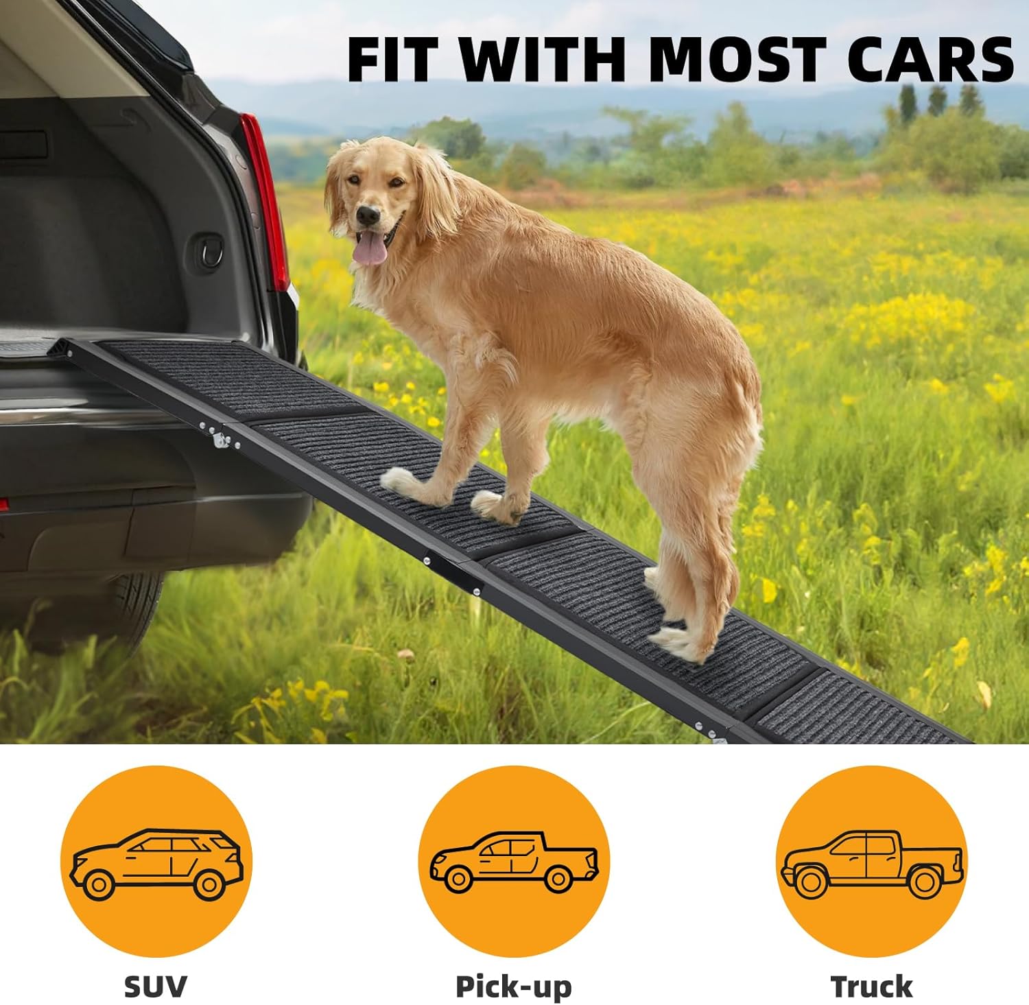 Heavy-Duty Folding Dog Ramp - 158x44CM, Anti-Slip, Portable Pet Stair for Large Dogs up to 250LBS (113KG), Perfect for Cars, SUVs & Trucks