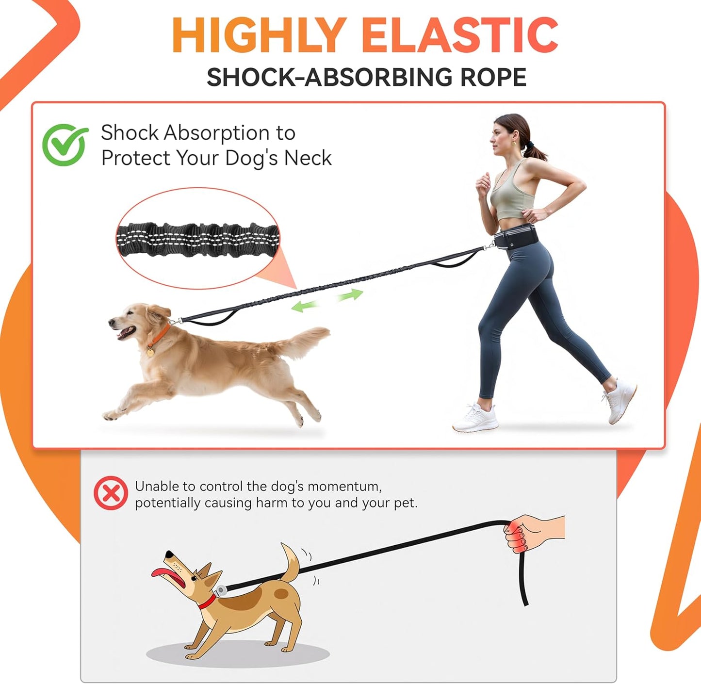 Ultimate Hands-Free Dog Lead: Adjustable Reflective Waist Belt with Dual Handles & Shock Absorbing Bungee for Jogging, Hiking, and Canicross - Perfect for Small to Medium Dogs