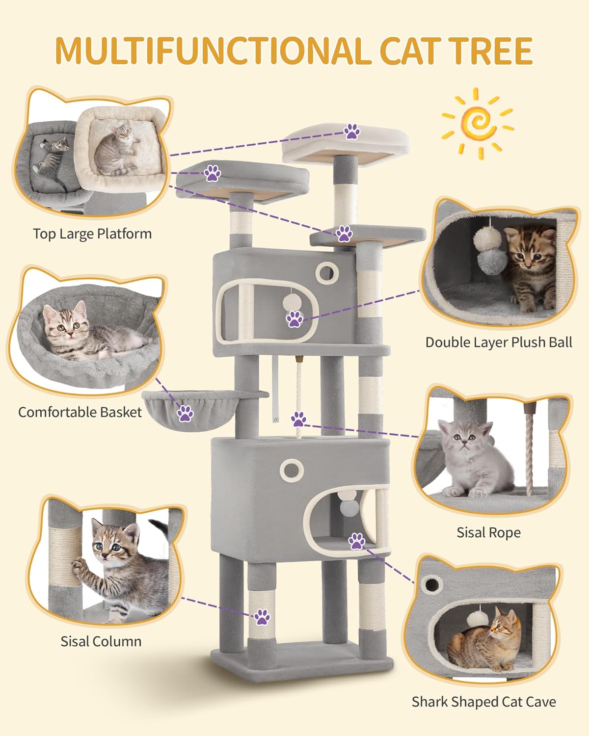 Deluxe 180cm Multi-Level Cat Tree with 8 Scratching Posts, Platforms, Caves & Plush Toys