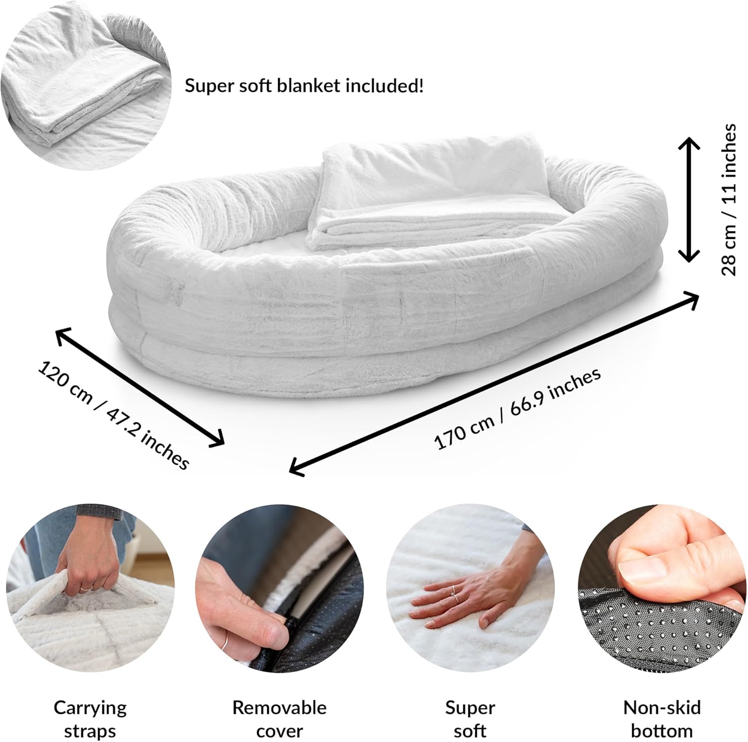 Cosy Human Dog Bed for Adults & Pets | Oversized Bean Bag Dog Bed with Detachable Cover & Blanket