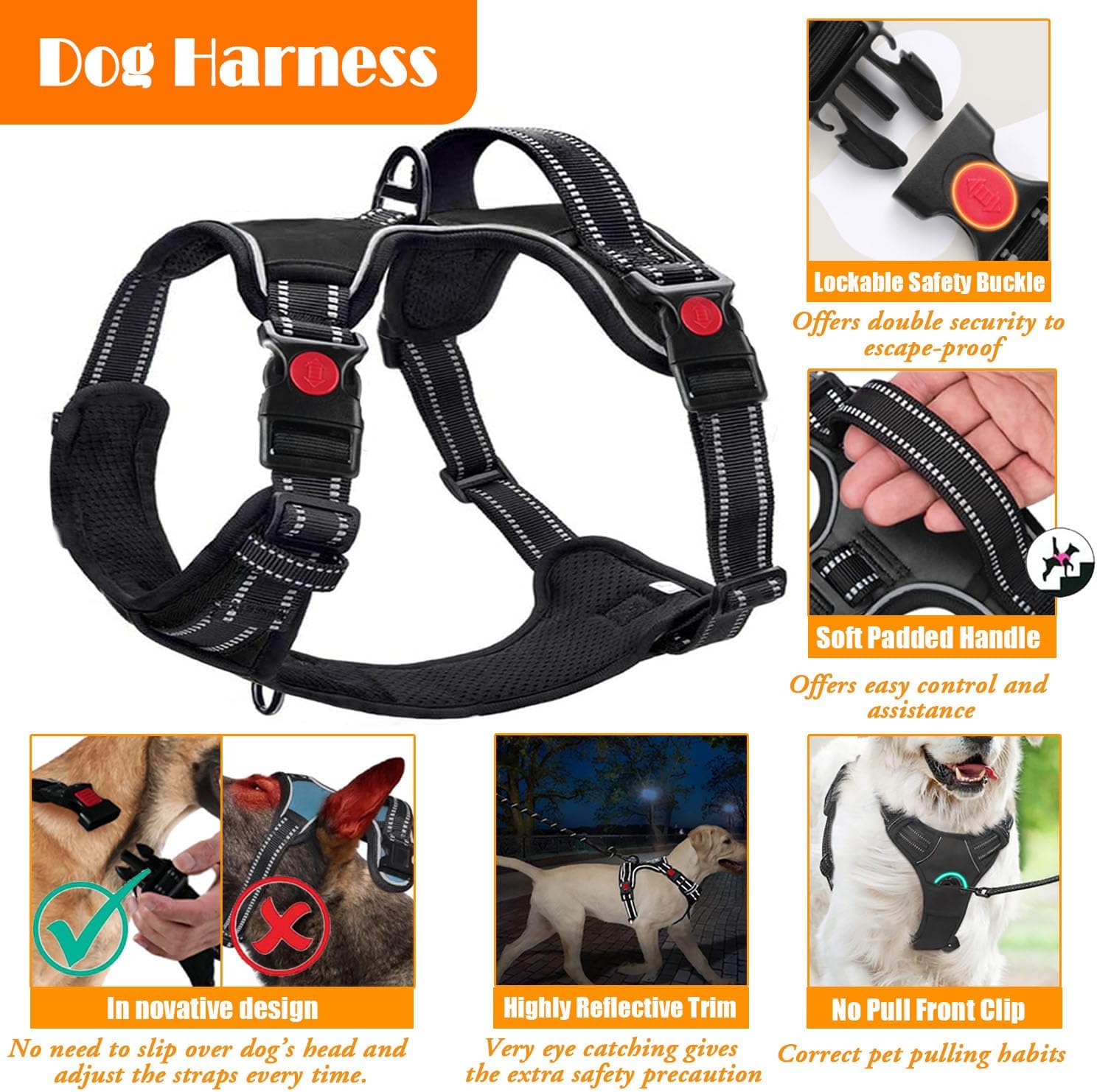 Ultimate No Pull Dog Harness Set - Includes Collar, Lead, Seat Belt, Collapsible Bowls & Poo Bag Dispenser - Perfect for Training, Walking & Hiking - Fits All Dog Sizes