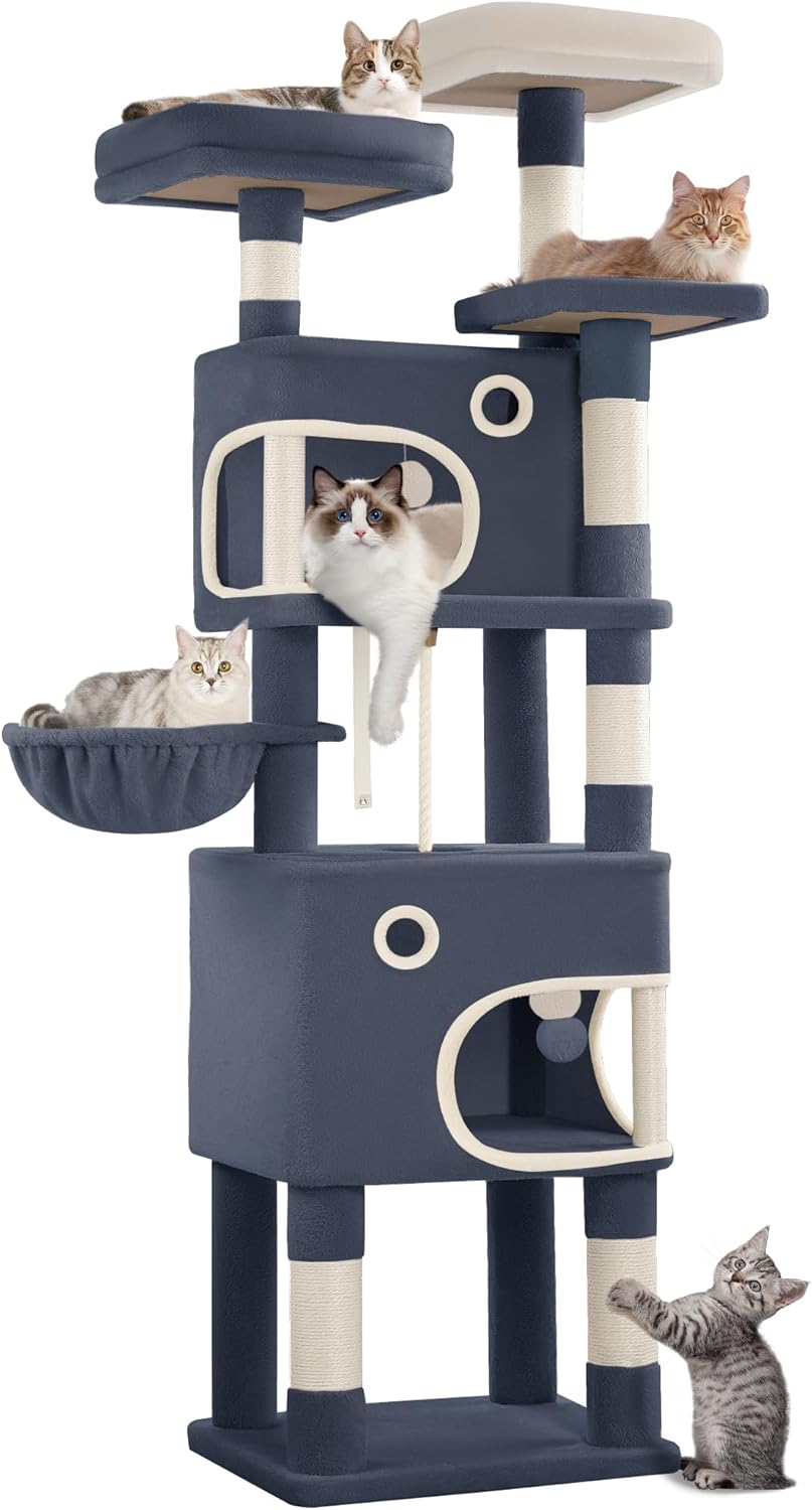 Deluxe 180cm Multi-Level Cat Tree with 8 Scratching Posts, Platforms, Caves & Plush Toys
